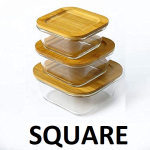 SQUARE LUNCH BOX WITH WOODEN LID (3 PIS)