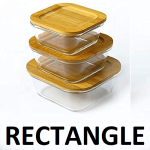 Rectangle Glass Lunch Box Set Of 3 WOODEN LID