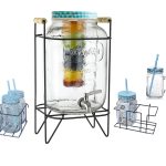 BEVERAGE DISPENSER JAR WITH STAND AND GLASS MUG