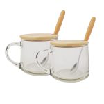 GLASS HANDLE MUG WITH WOODEN LID AND SPOON (380 ML)