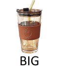 450 ML GLASS MUG WITH STRAW AND COVER [BIG SIZE]