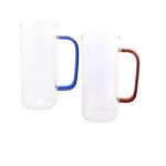 2 PIS GLASS MUG WITH COLOUR HANDLE (380ML)